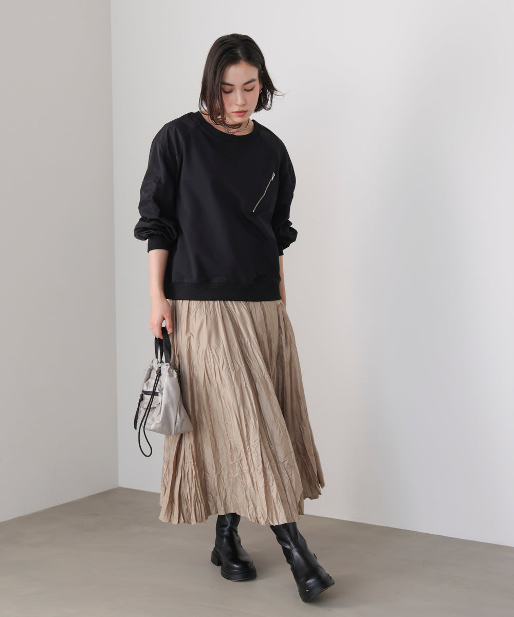 袖ギャザー異素材プルオーバー