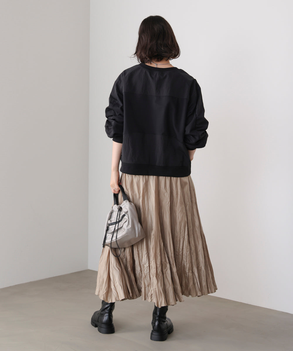 袖ギャザー異素材プルオーバー