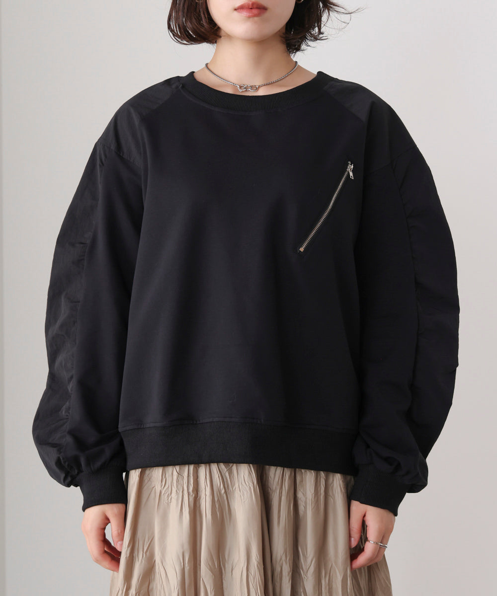 袖ギャザー異素材プルオーバー