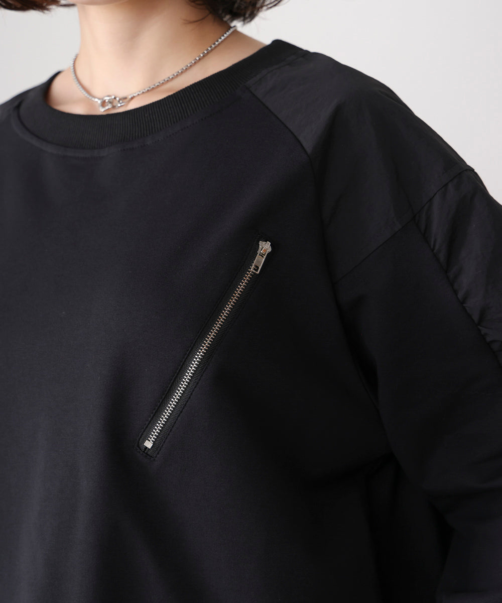 袖ギャザー異素材プルオーバー