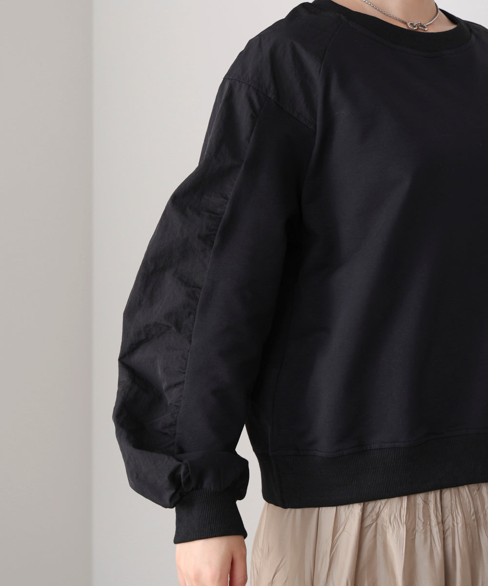 袖ギャザー異素材プルオーバー