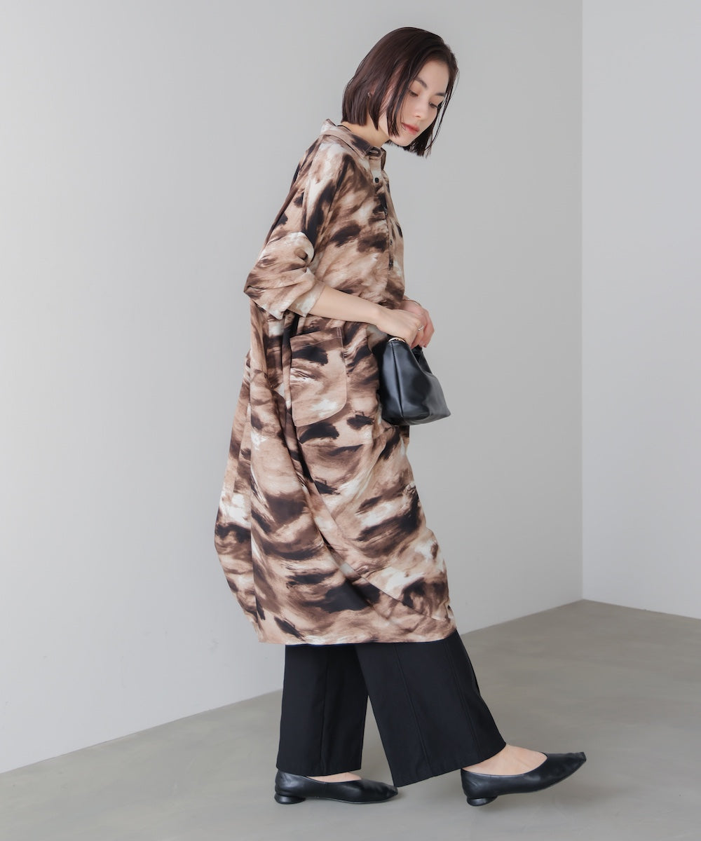 まだら柄ドレープワンピース