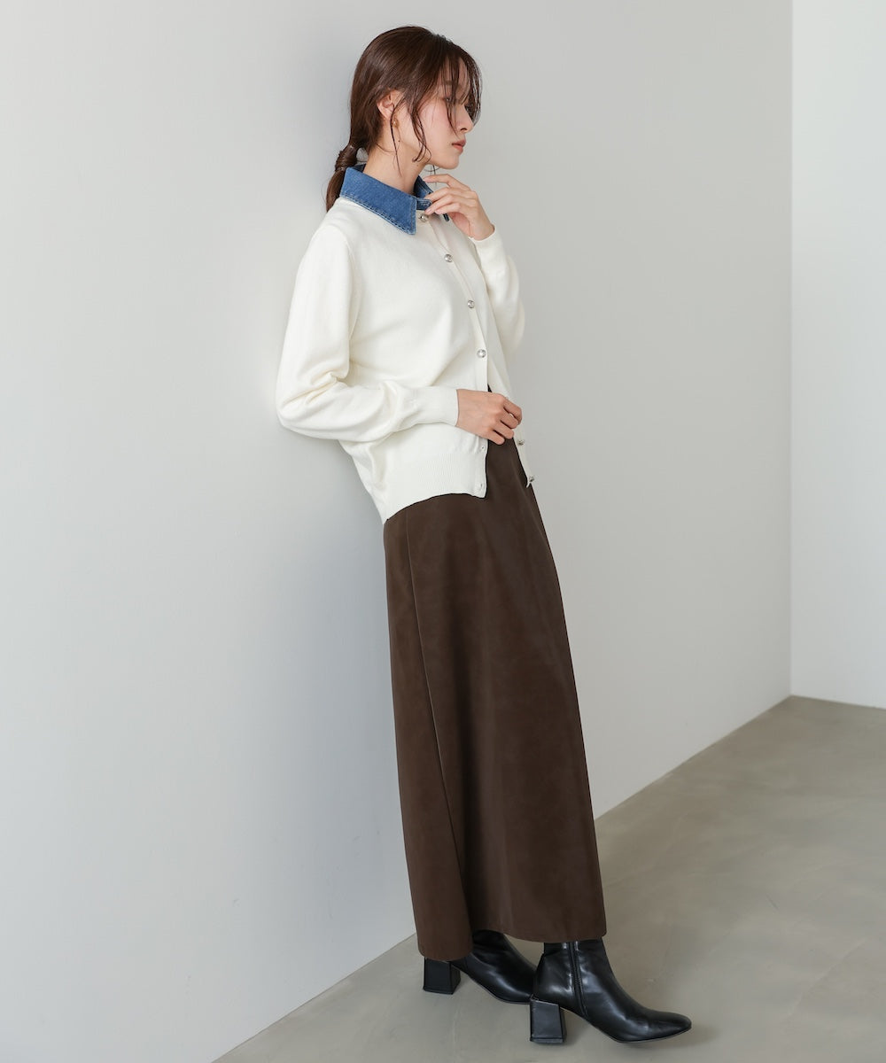 衿デニムドッキングニットカーディガン