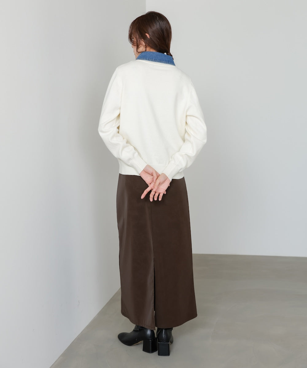 衿デニムドッキングニットカーディガン