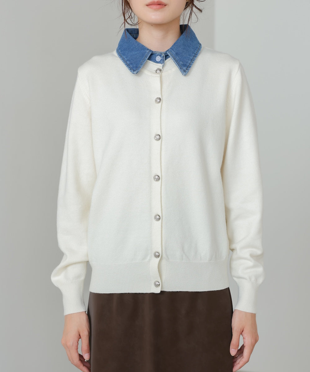 衿デニムドッキングニットカーディガン