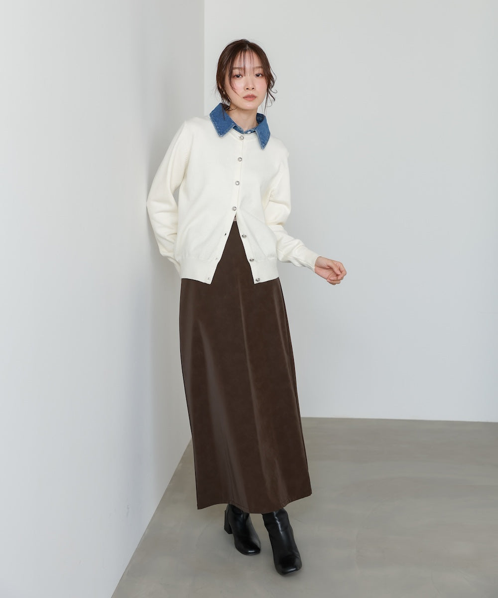 衿デニムドッキングニットカーディガン