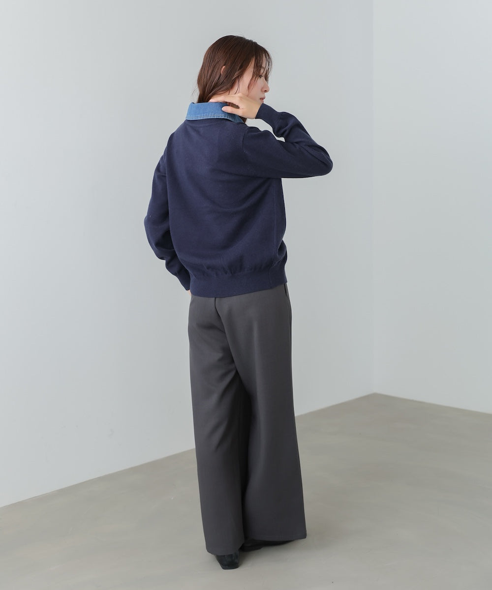 衿デニムドッキングニットカーディガン