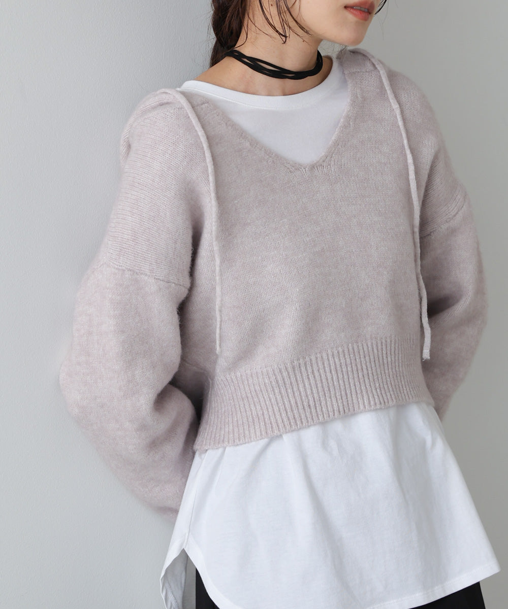 フーディーニットトップス