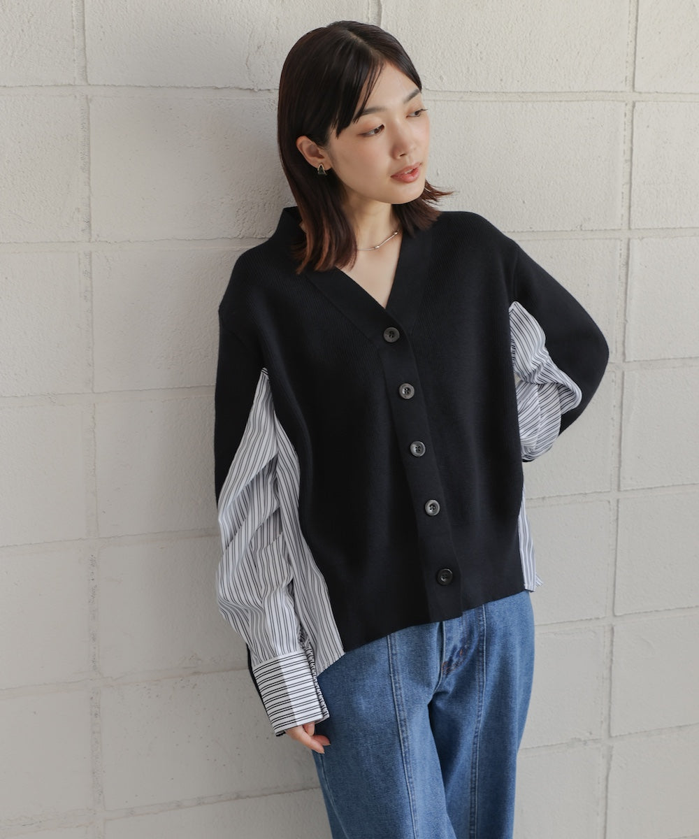 バックストライプニットカーディガン