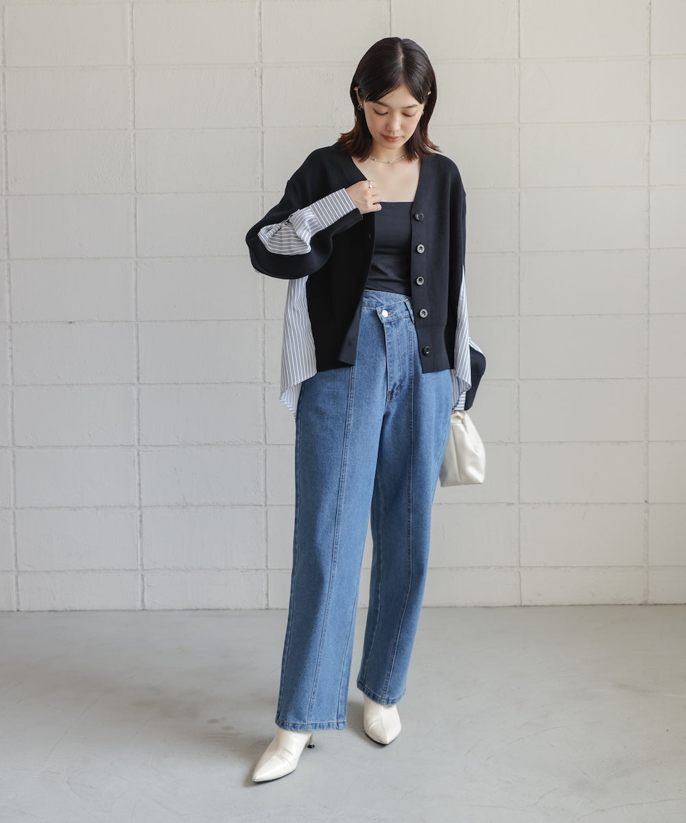 バックストライプニットカーディガン
