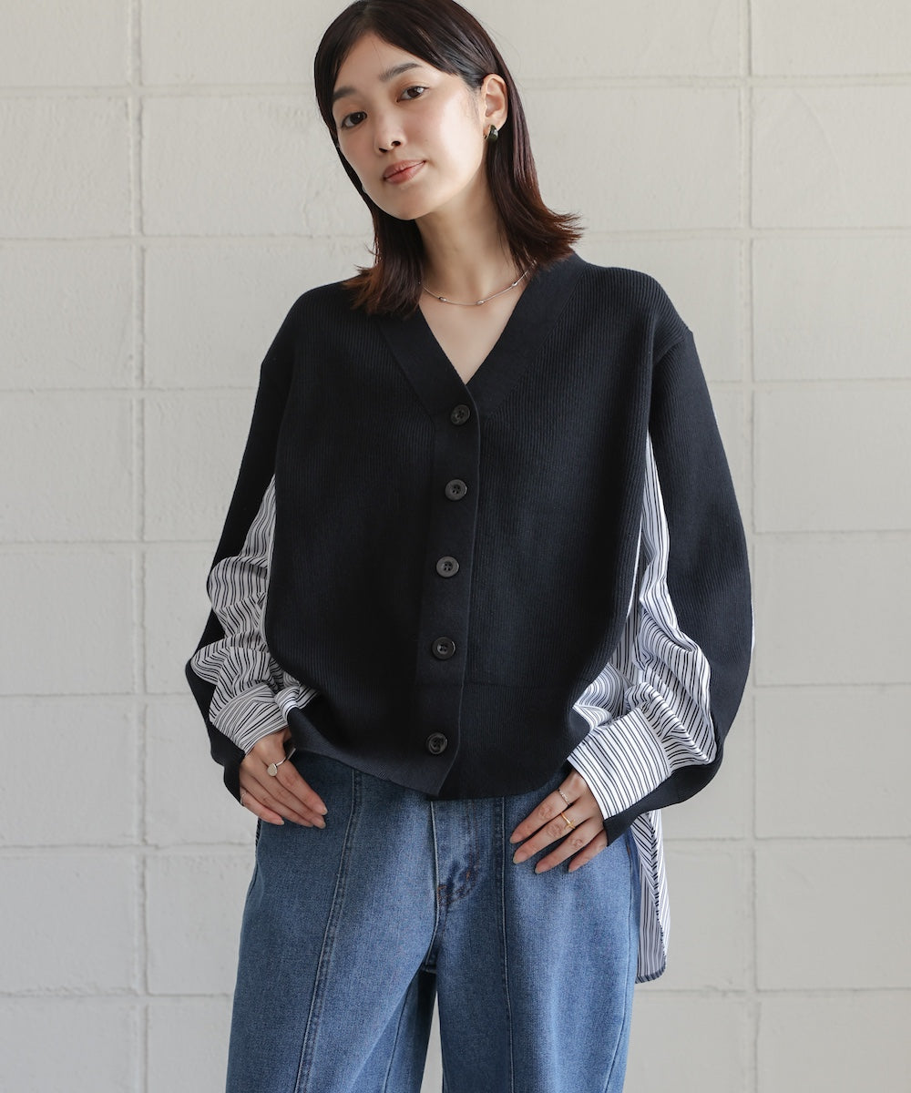 バックストライプニットカーディガン