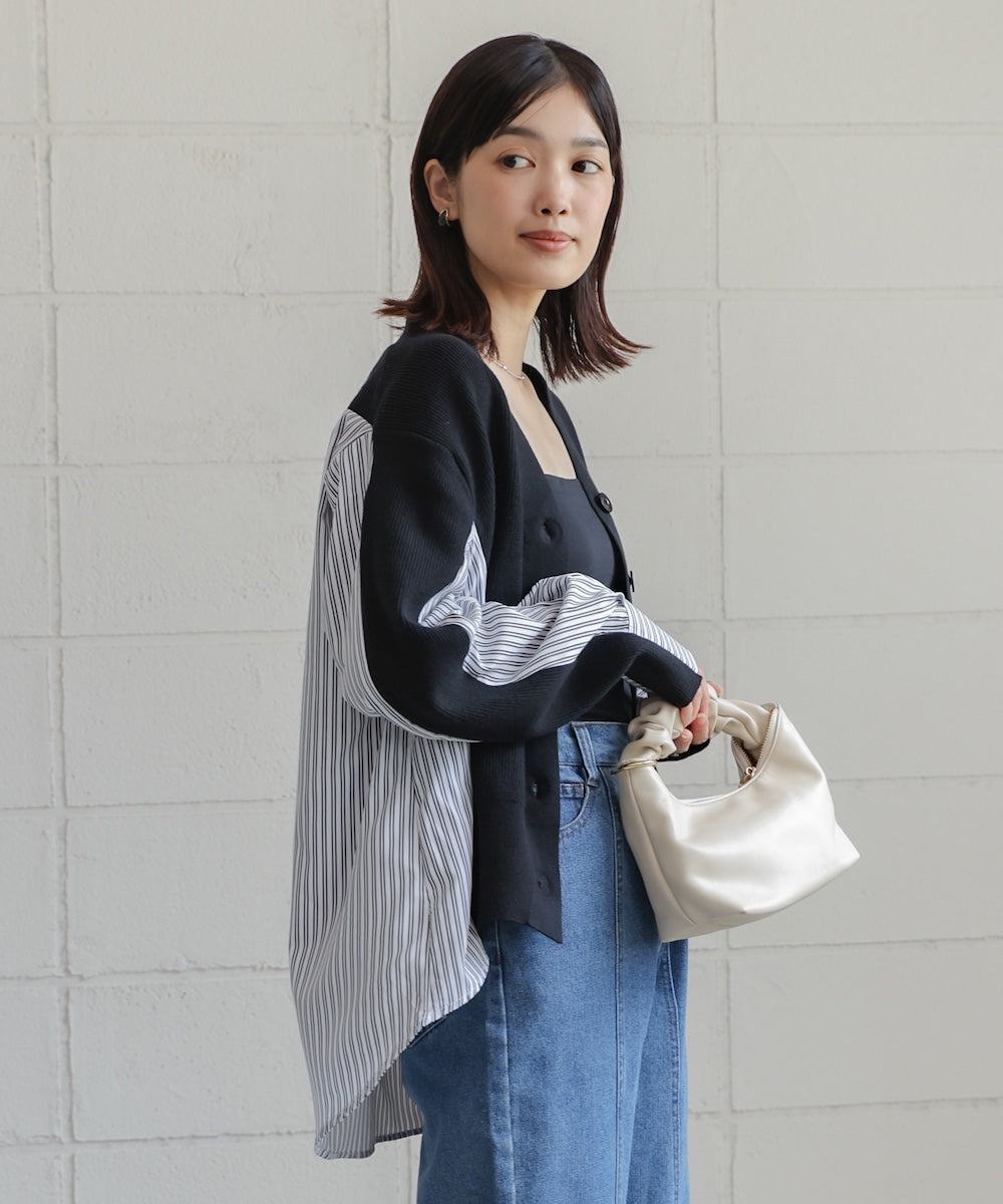 バックストライプニットカーディガン