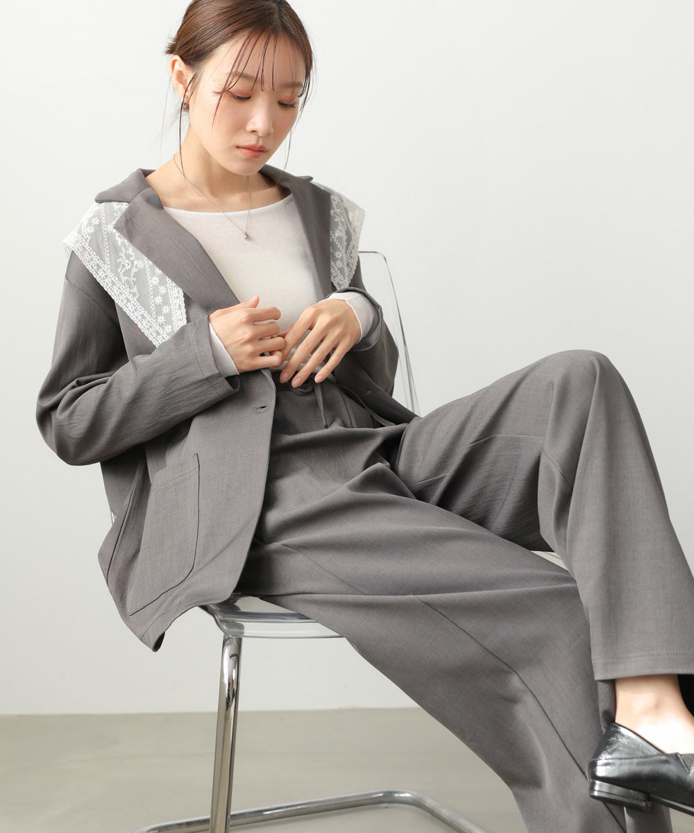 【セットアップ】ゆるシルエットテーラードジャケット+ウエストゴムストレートシルエットパンツ