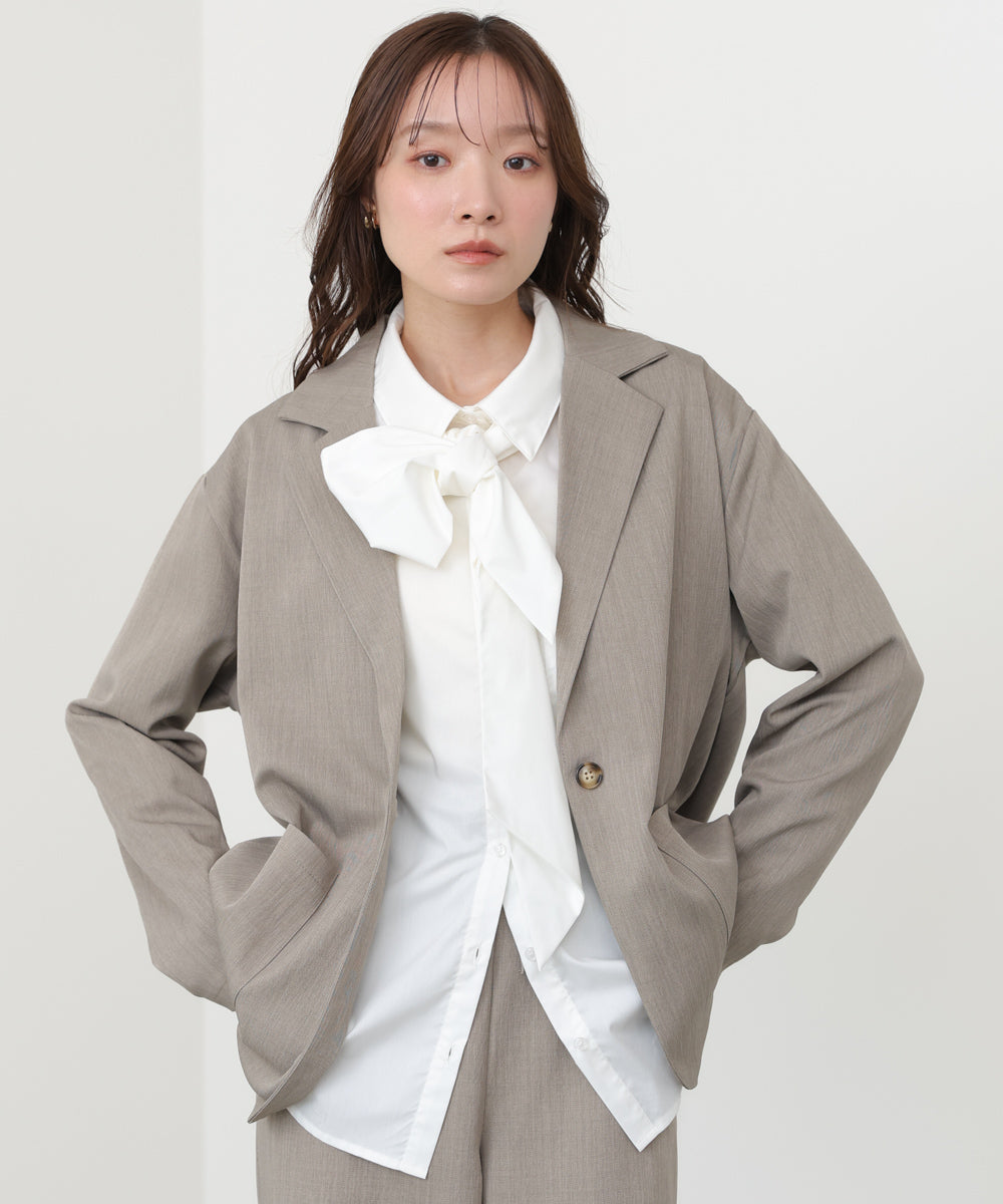 【セットアップ】ゆるシルエットテーラードジャケット+ウエストゴムストレートシルエットパンツ