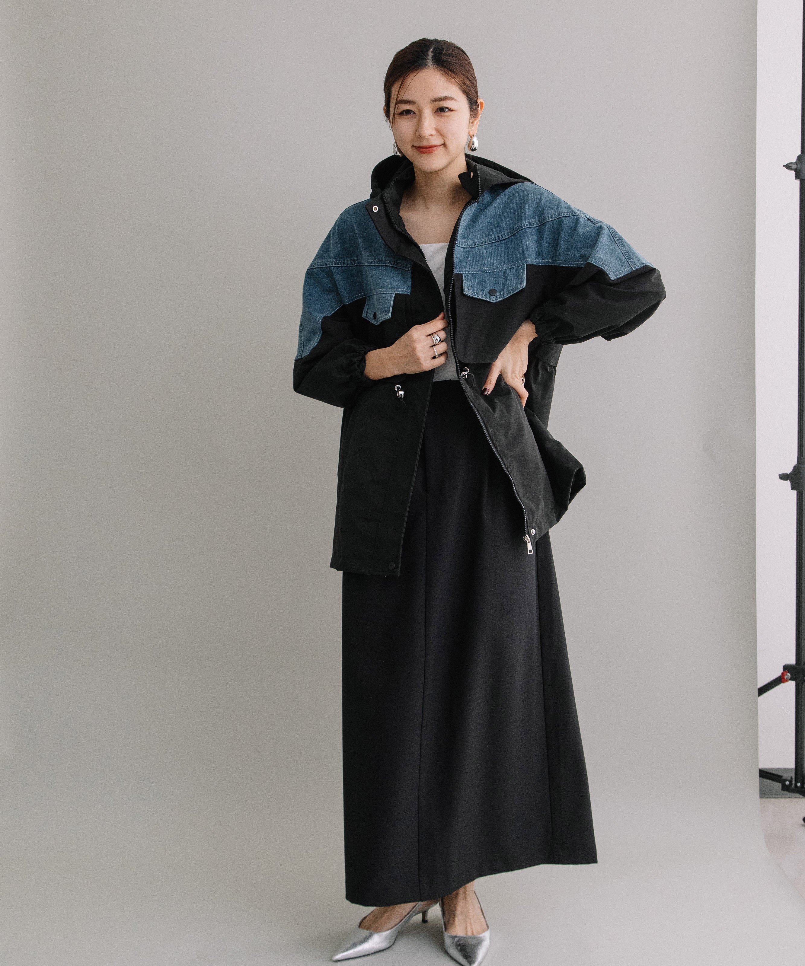 DENIM CONBI HOODIE
