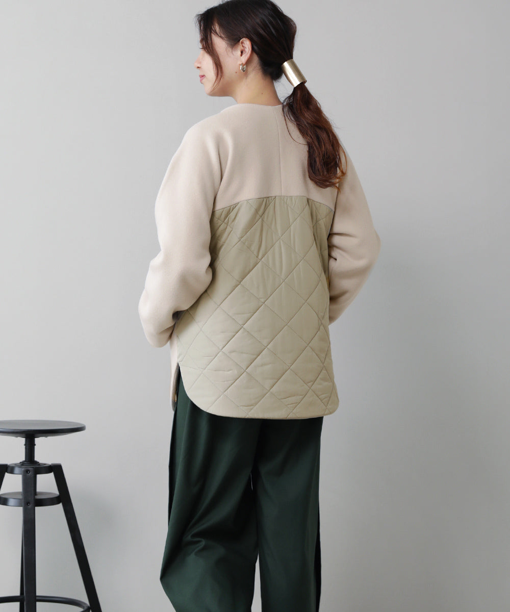 BouJeloud ノーカラーバック切替コート