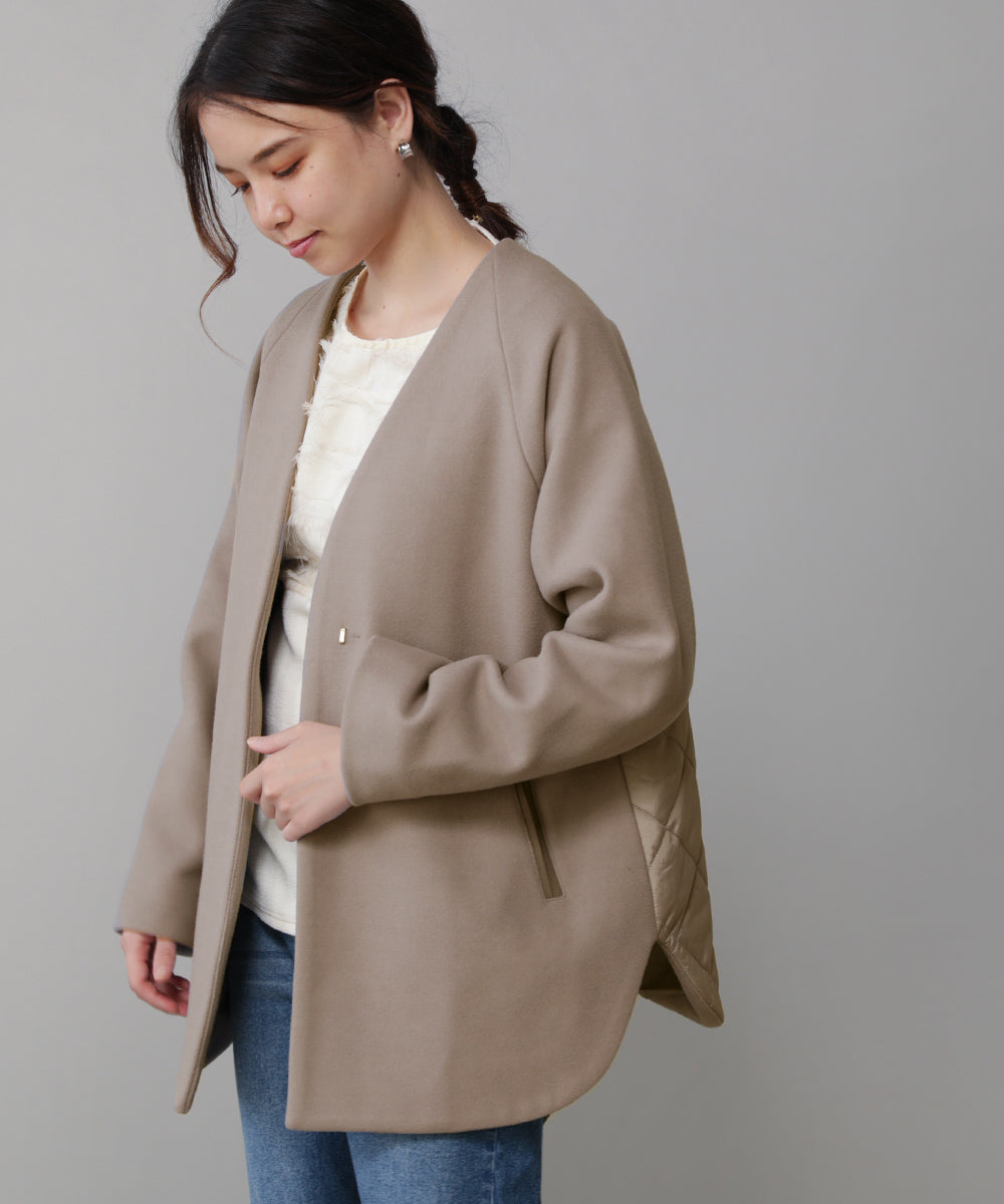BouJeloud ノーカラーバック切替コート