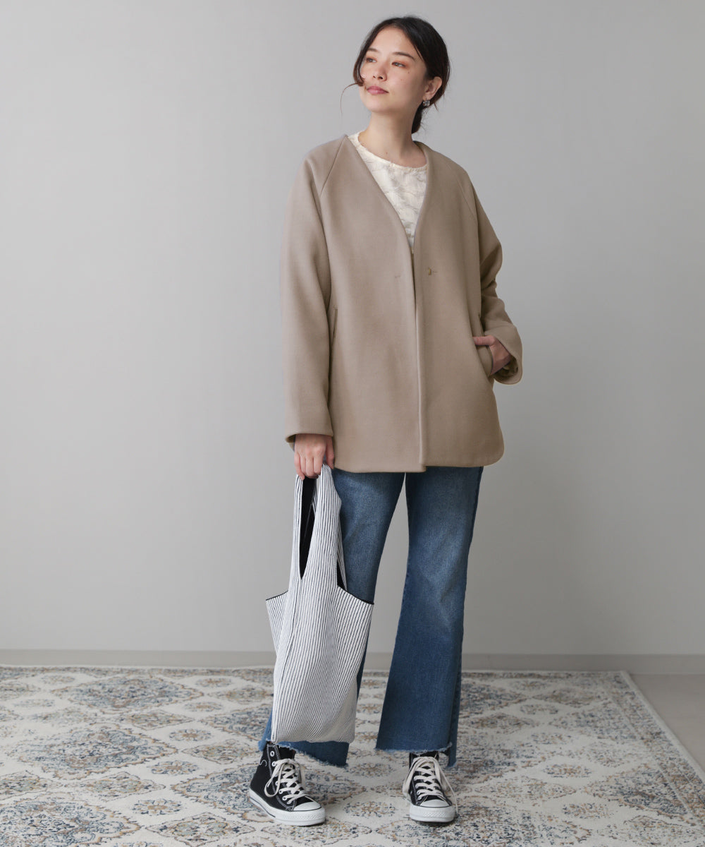 BouJeloud ノーカラーバック切替コート