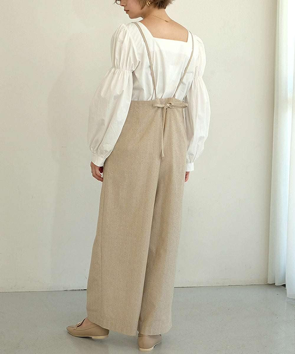 Bab ストライプ柄ストレートサロペット