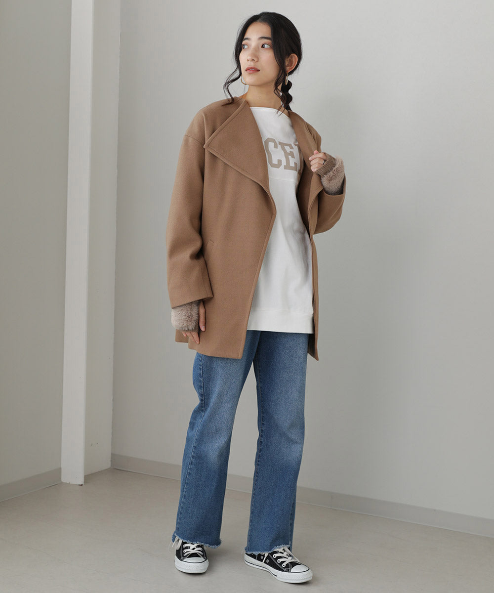 BouJeloud ラペルカラーハーフコート