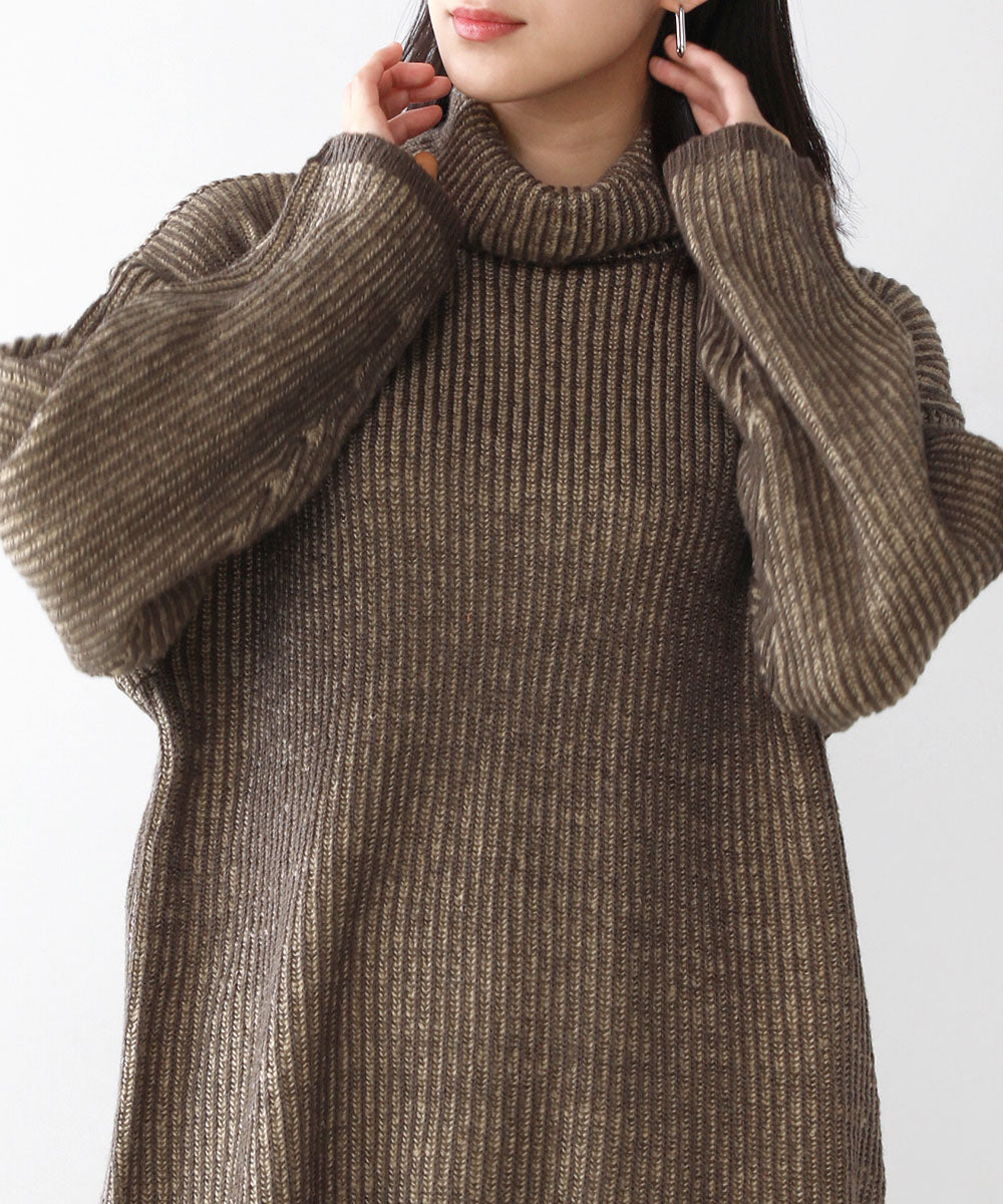 BouJeloud モヘアタッチ配色リブニットチュニック