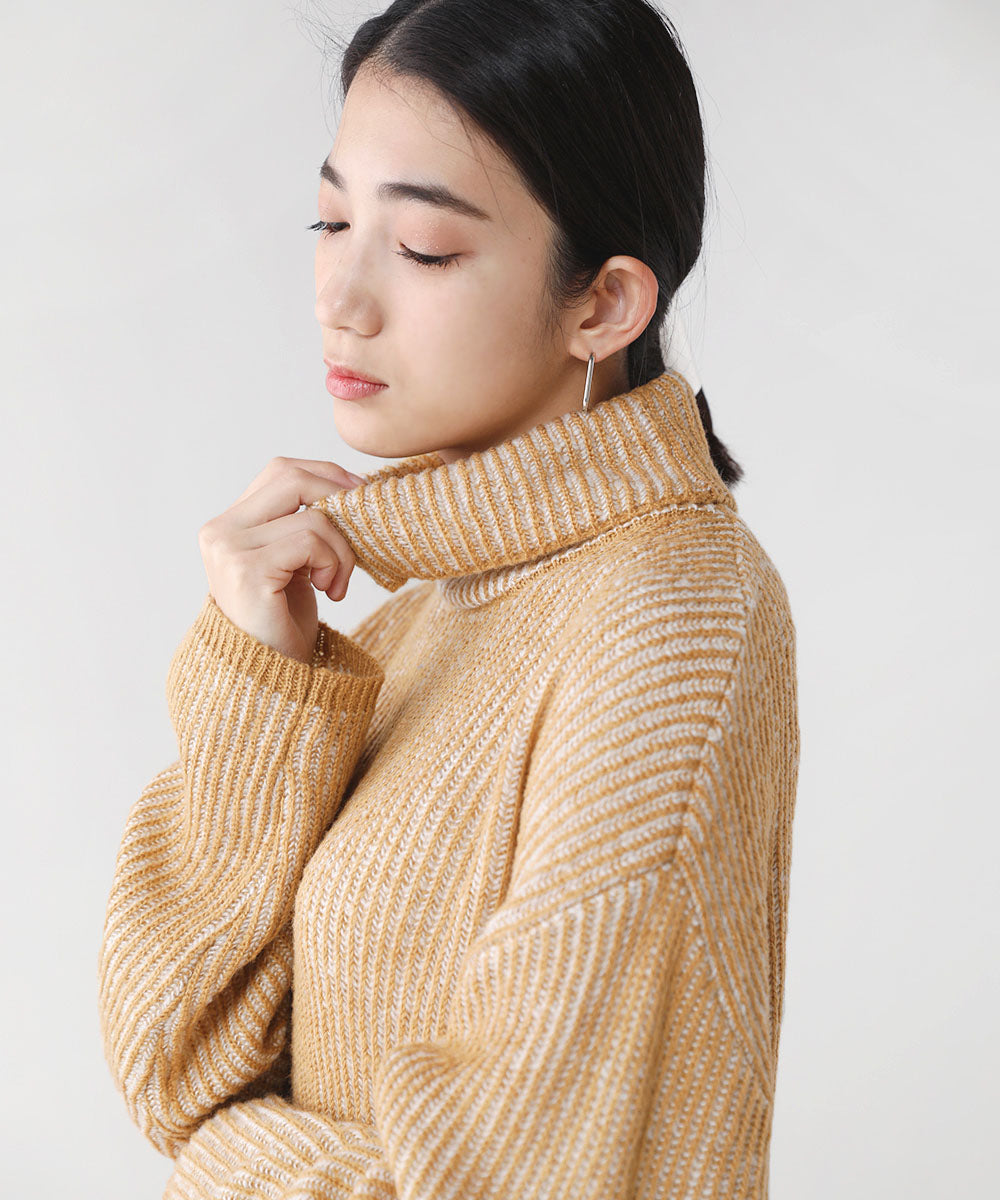 BouJeloud モヘアタッチ配色リブニットチュニック