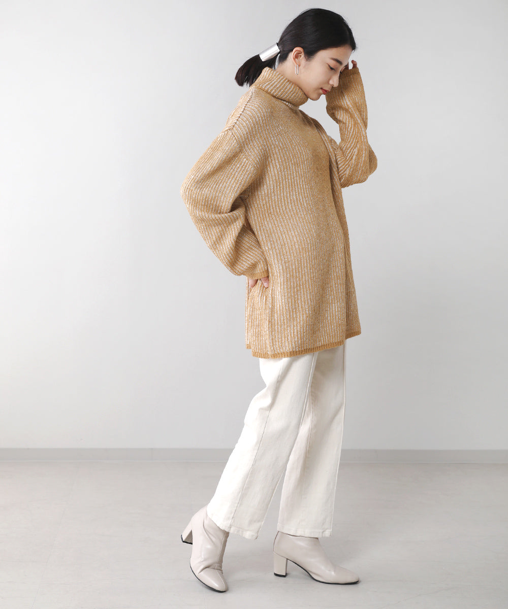 BouJeloud モヘアタッチ配色リブニットチュニック