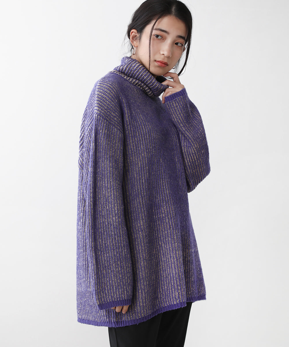 BouJeloud モヘアタッチ配色リブニットチュニック