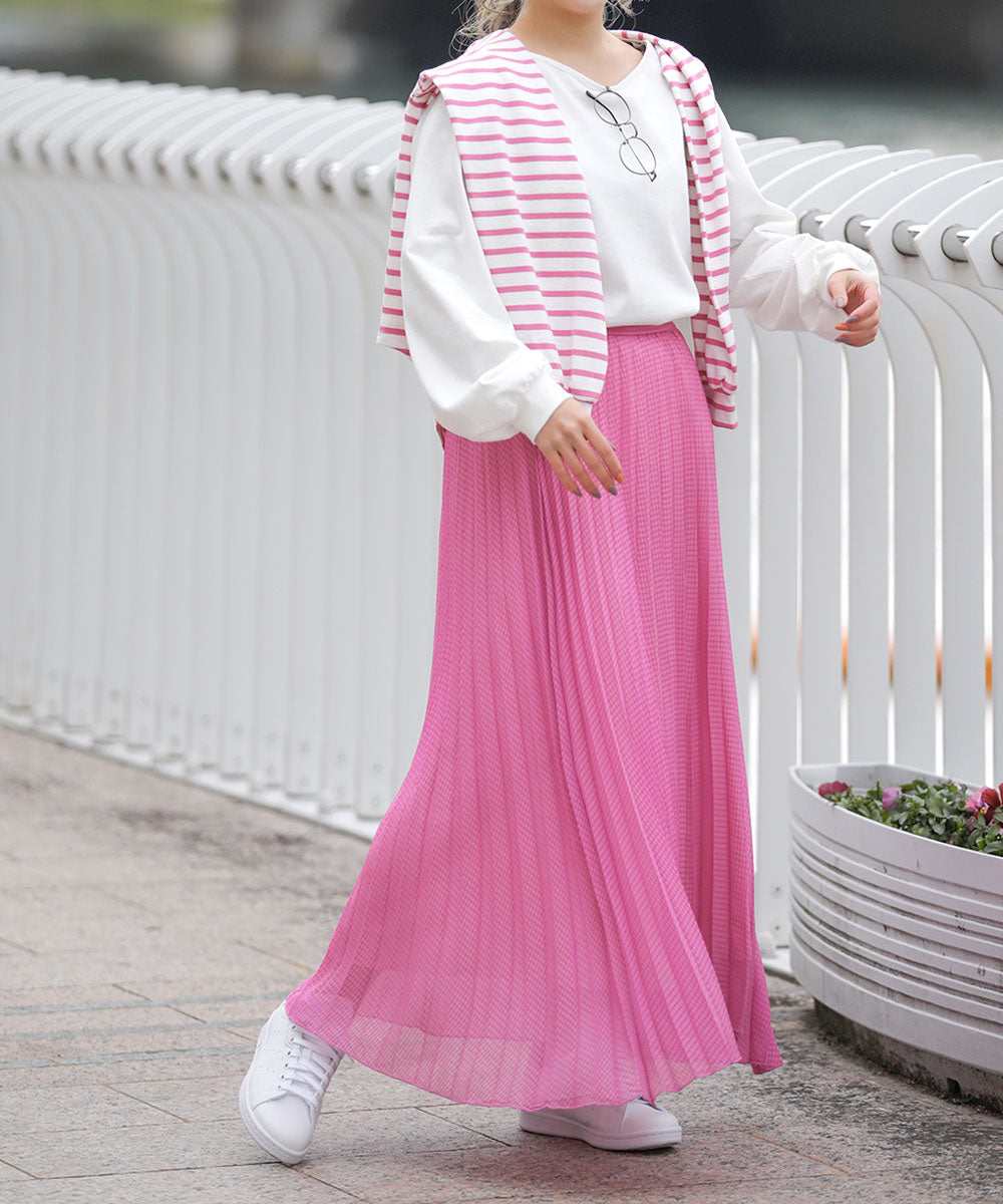 BouJeloud シアーギンガムプリーツスカート