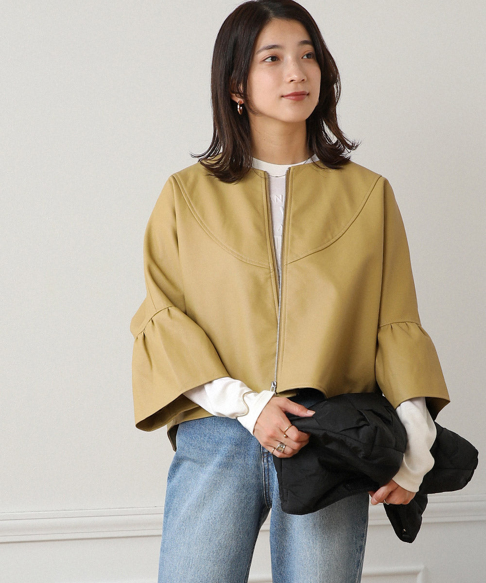 BouJeloud レザーノーカラーVヨークジャケット