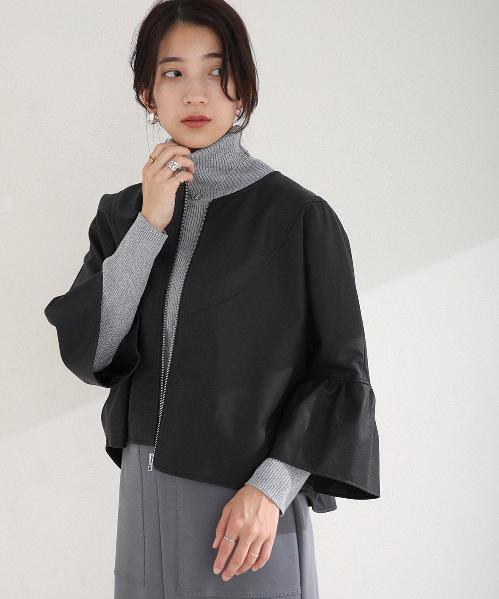 BouJeloud レザーノーカラーVヨークジャケット