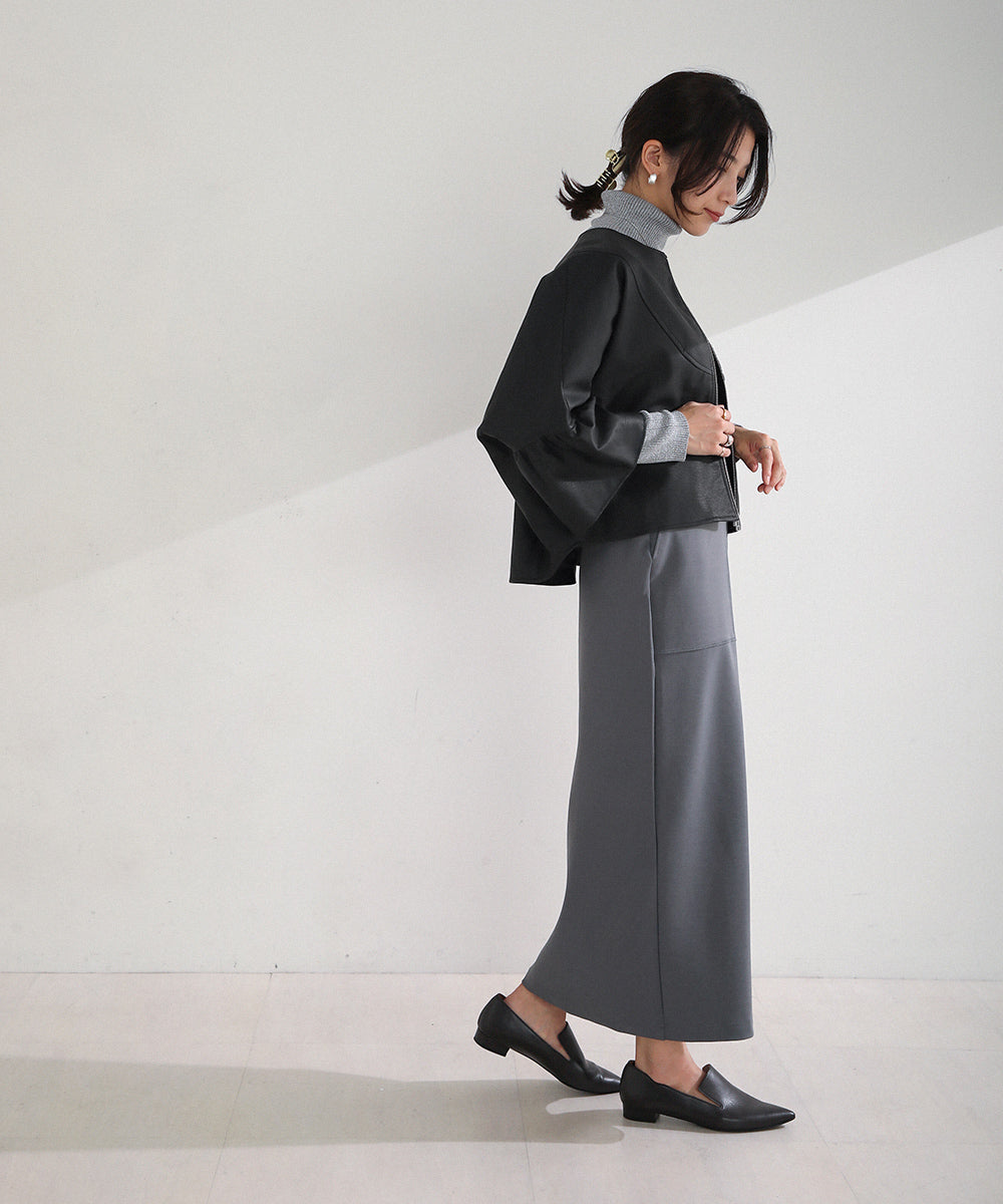 BouJeloud レザーノーカラーVヨークジャケット