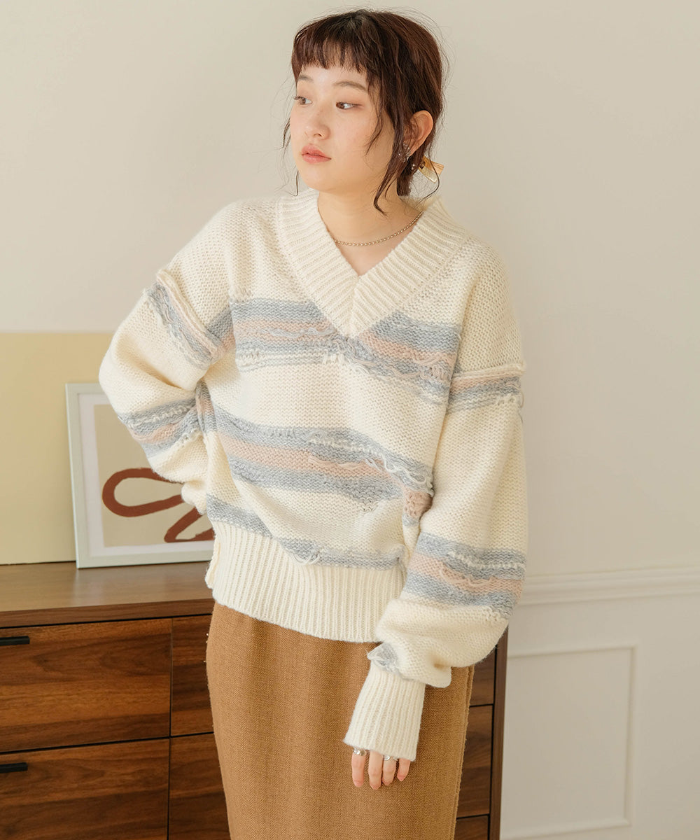 Bab ニュアンスデザインニットプルオーバー