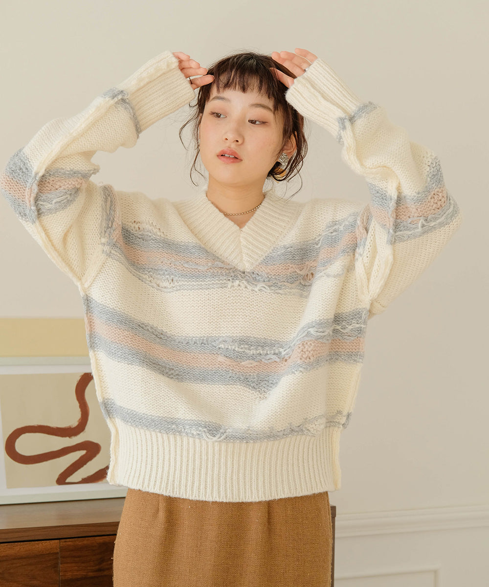 Bab ニュアンスデザインニットプルオーバー