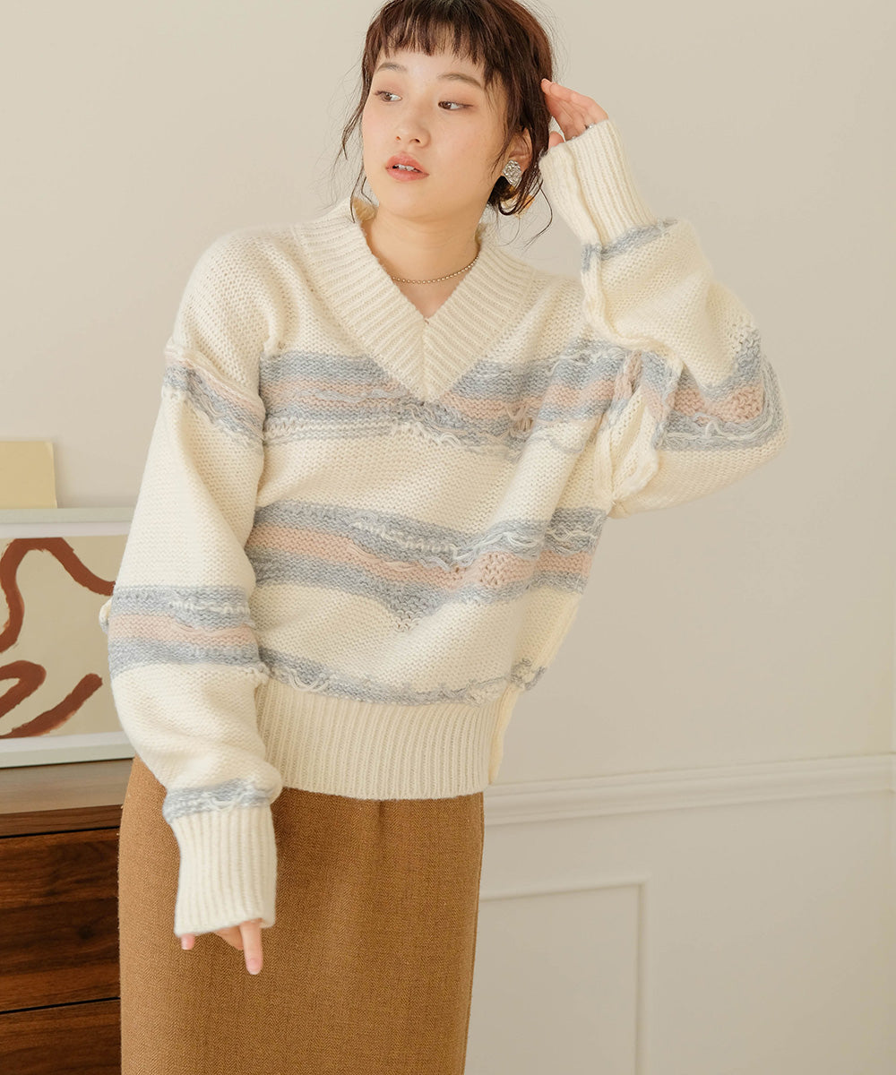 Bab ニュアンスデザインニットプルオーバー