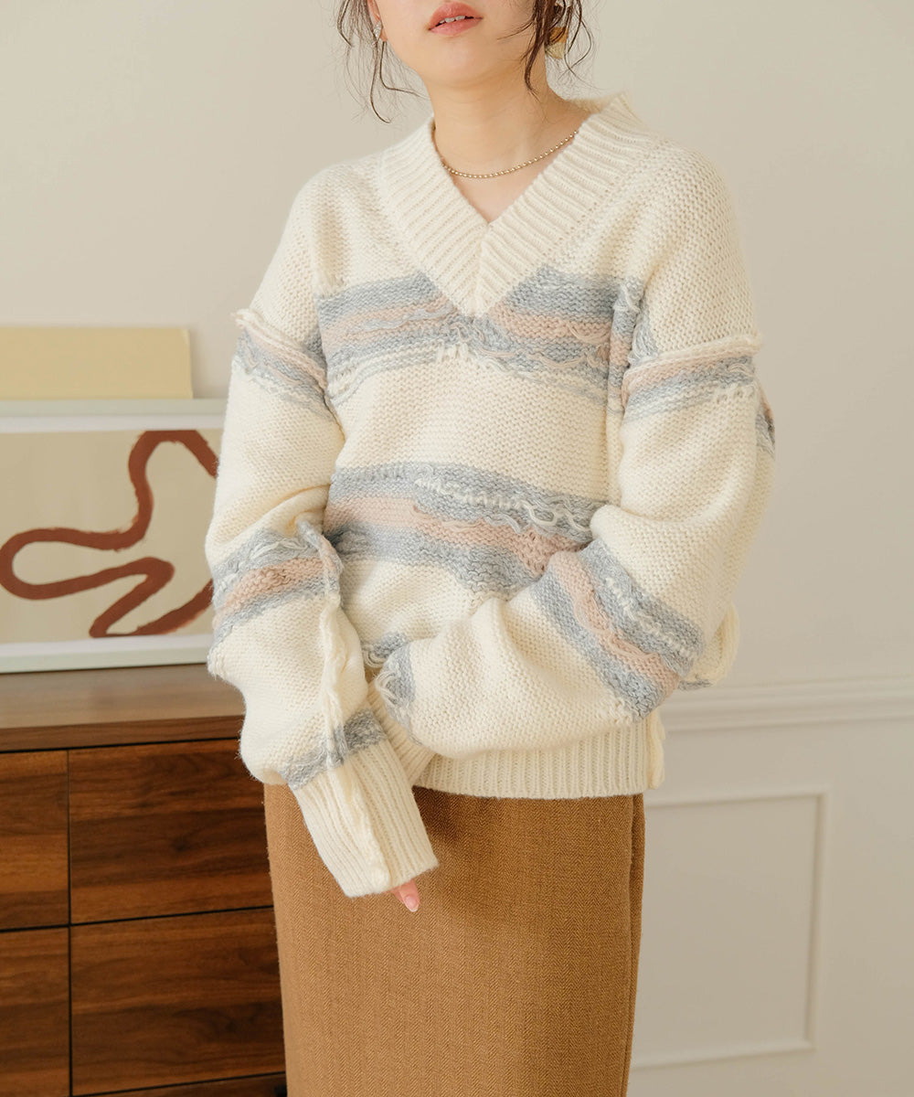 Bab ニュアンスデザインニットプルオーバー