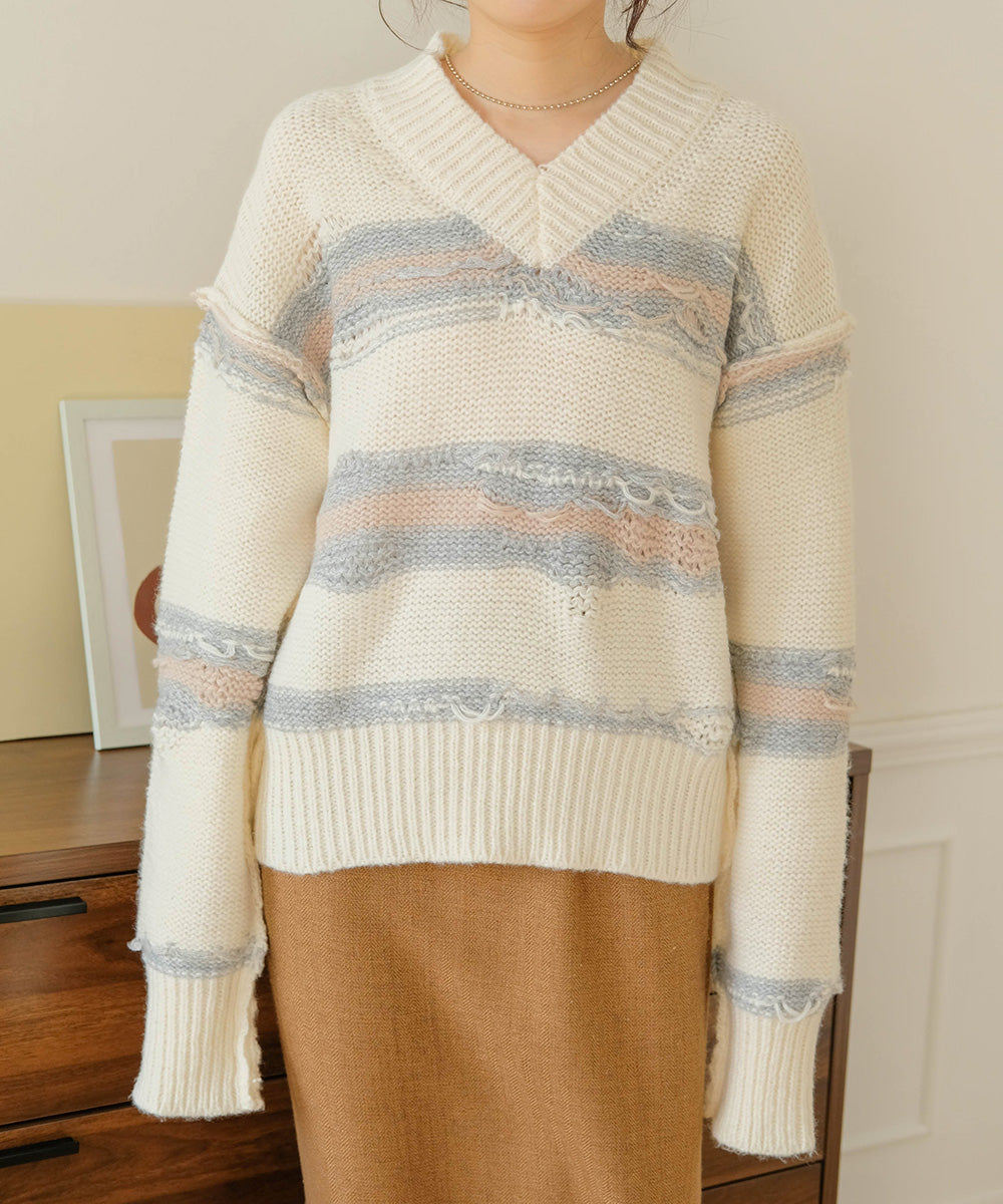 Bab ニュアンスデザインニットプルオーバー