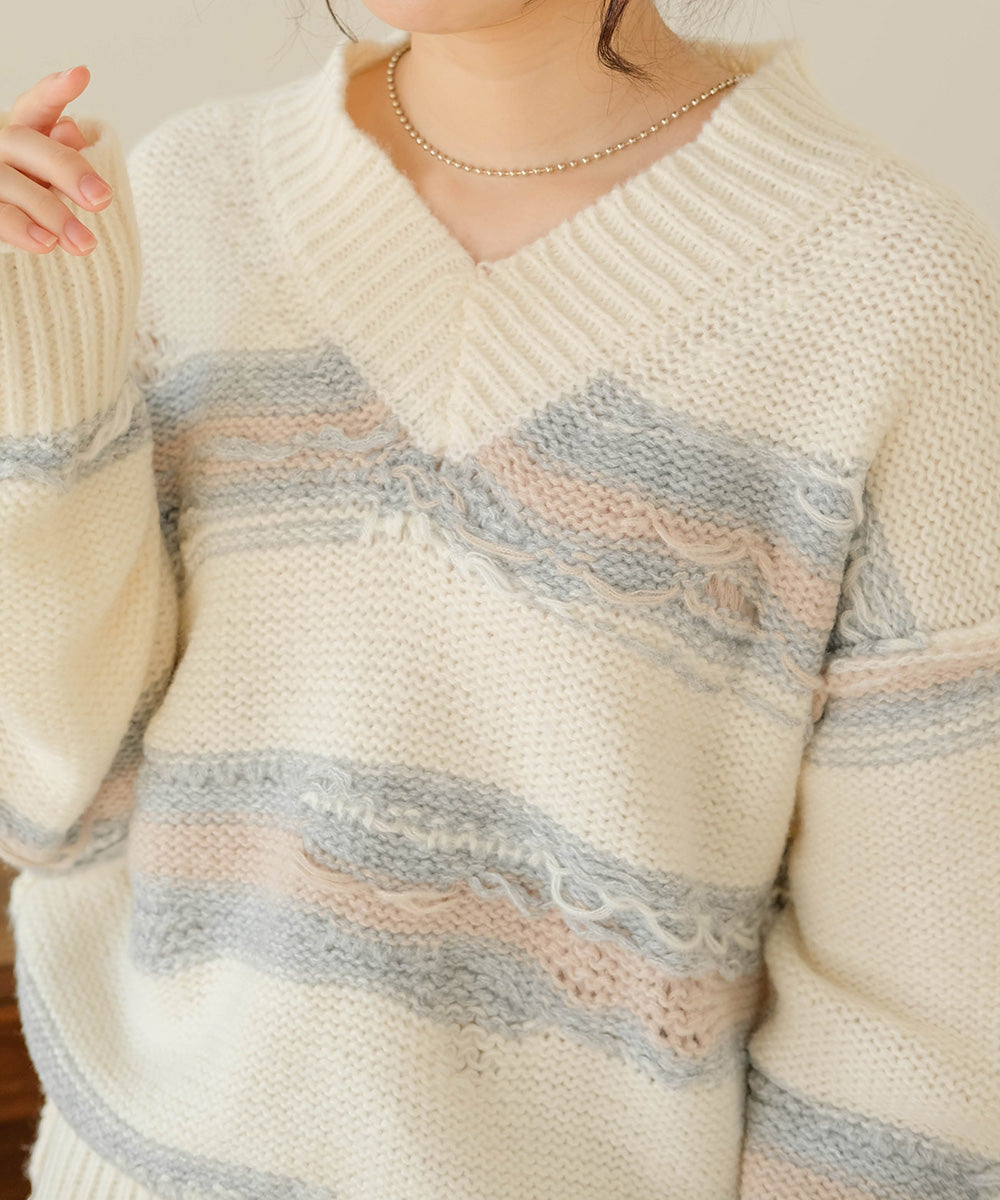 Bab ニュアンスデザインニットプルオーバー