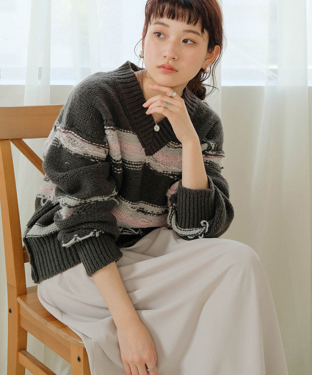 Bab ニュアンスデザインニットプルオーバー