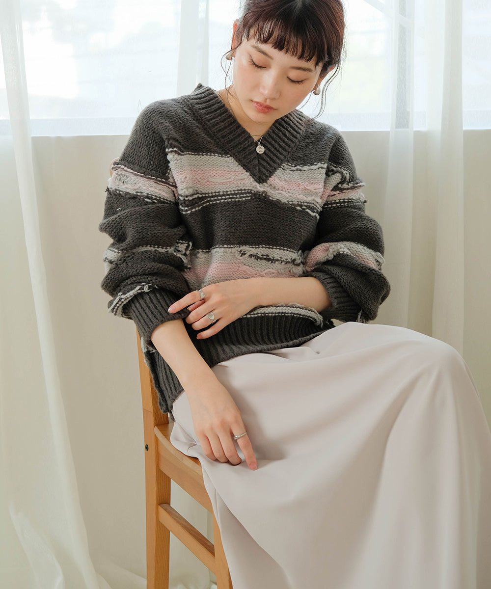 Bab ニュアンスデザインニットプルオーバー