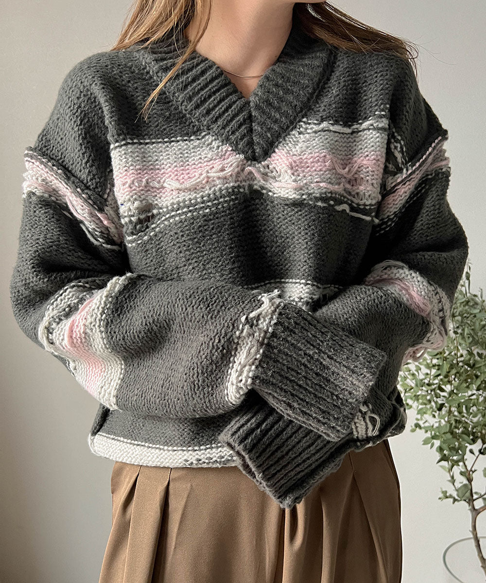 Bab ニュアンスデザインニットプルオーバー