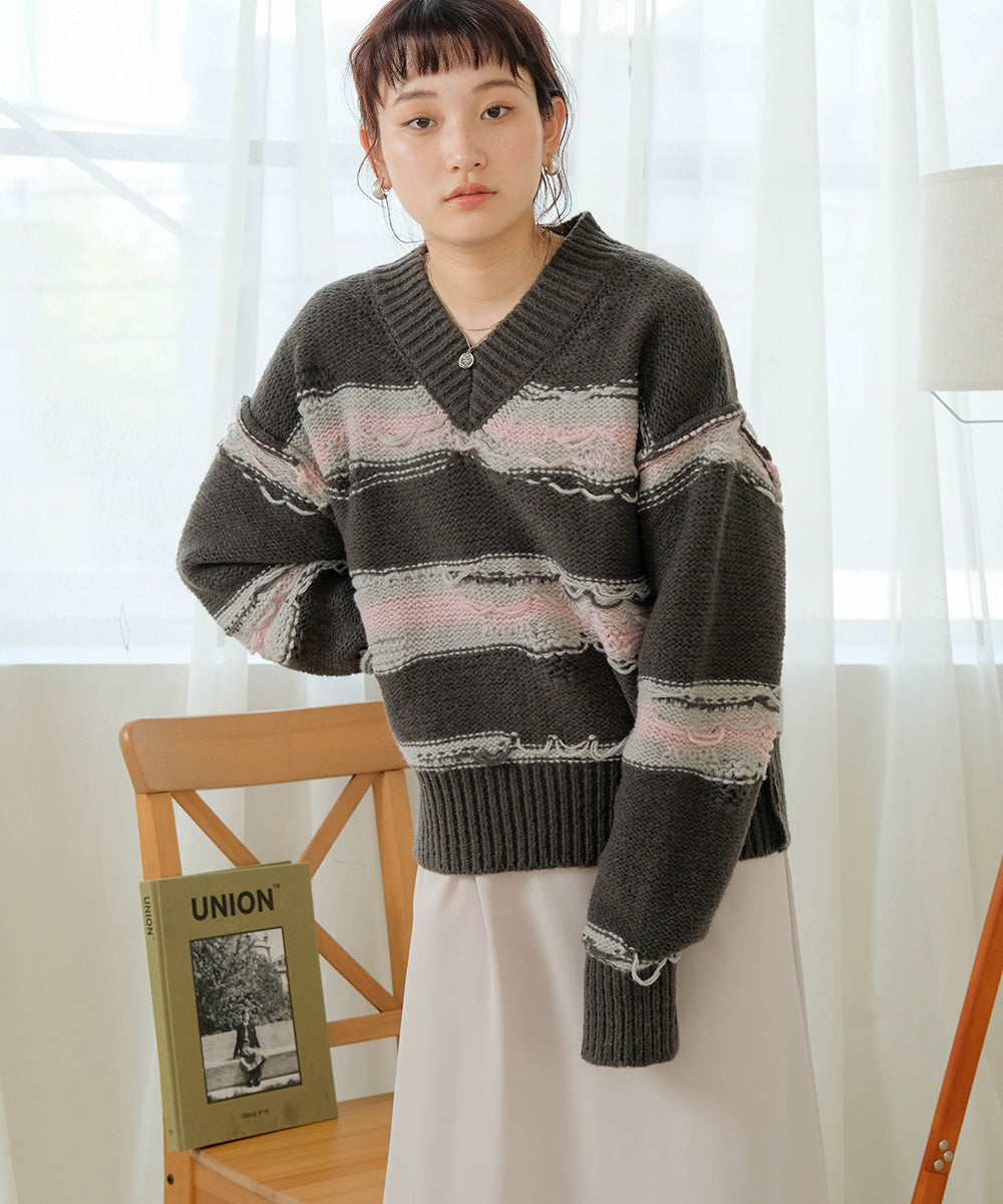 Bab ニュアンスデザインニットプルオーバー