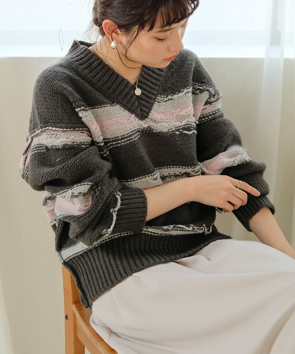 Bab ニュアンスデザインニットプルオーバー