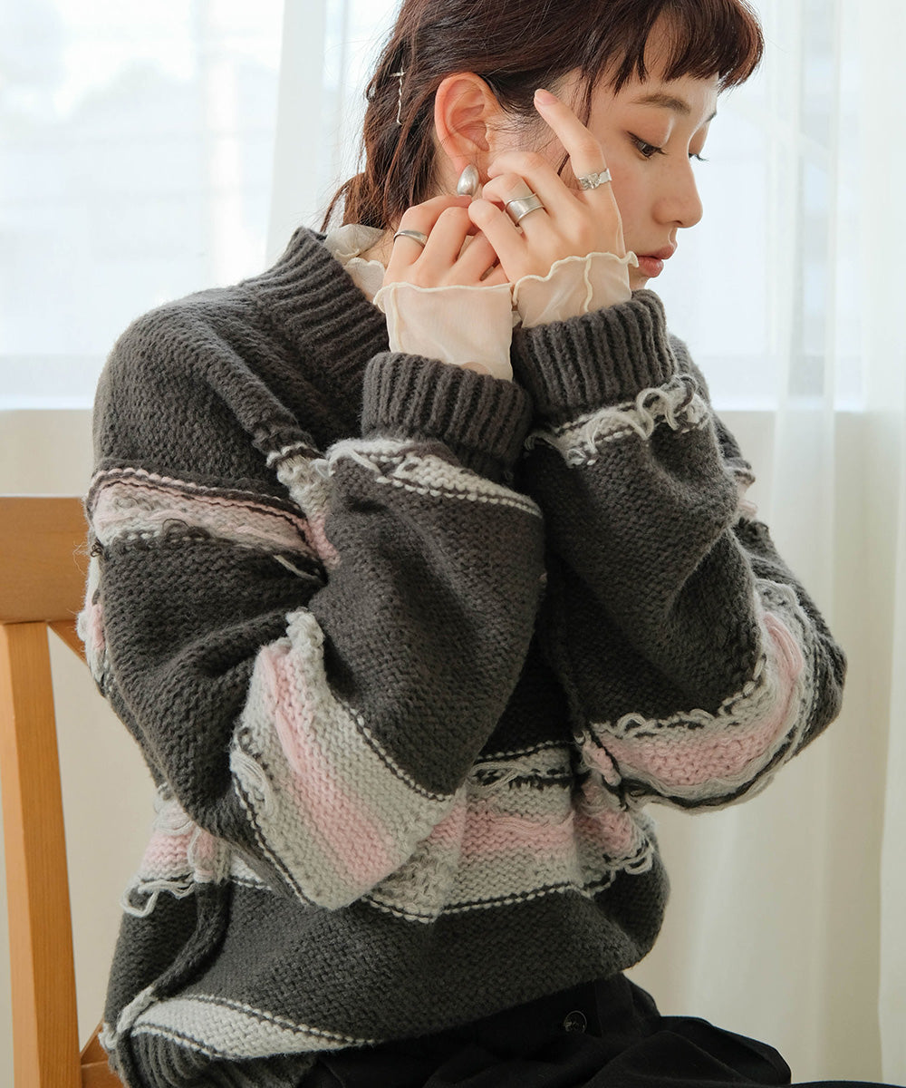 Bab ニュアンスデザインニットプルオーバー