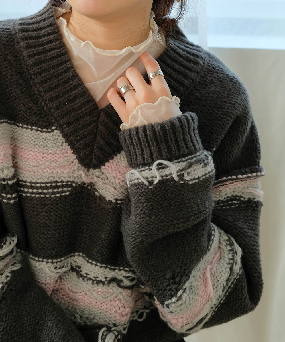 Bab ニュアンスデザインニットプルオーバー