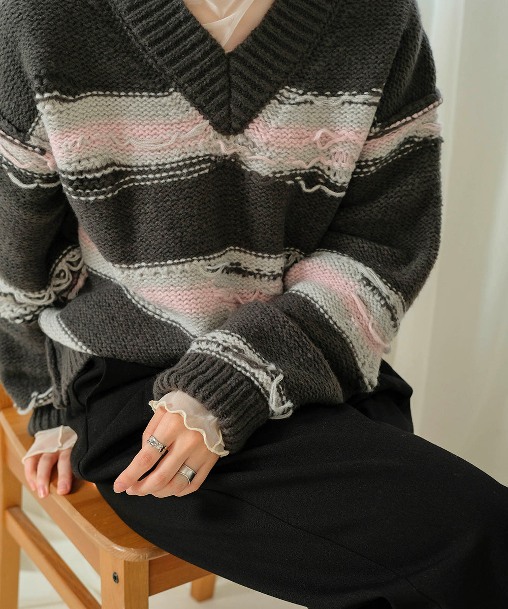 Bab ニュアンスデザインニットプルオーバー