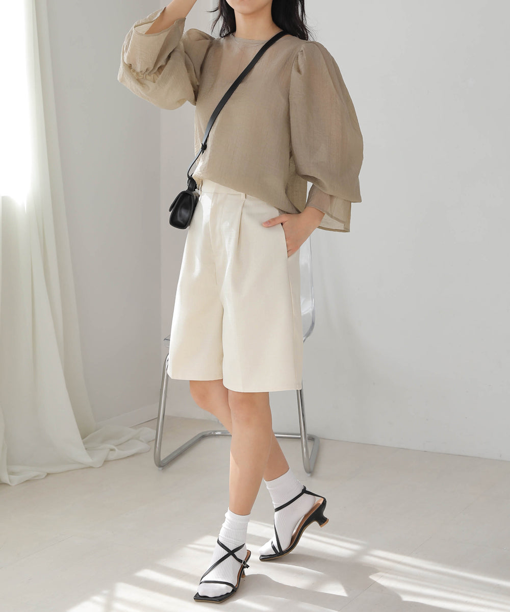 リネンライクツイードハーフパンツ