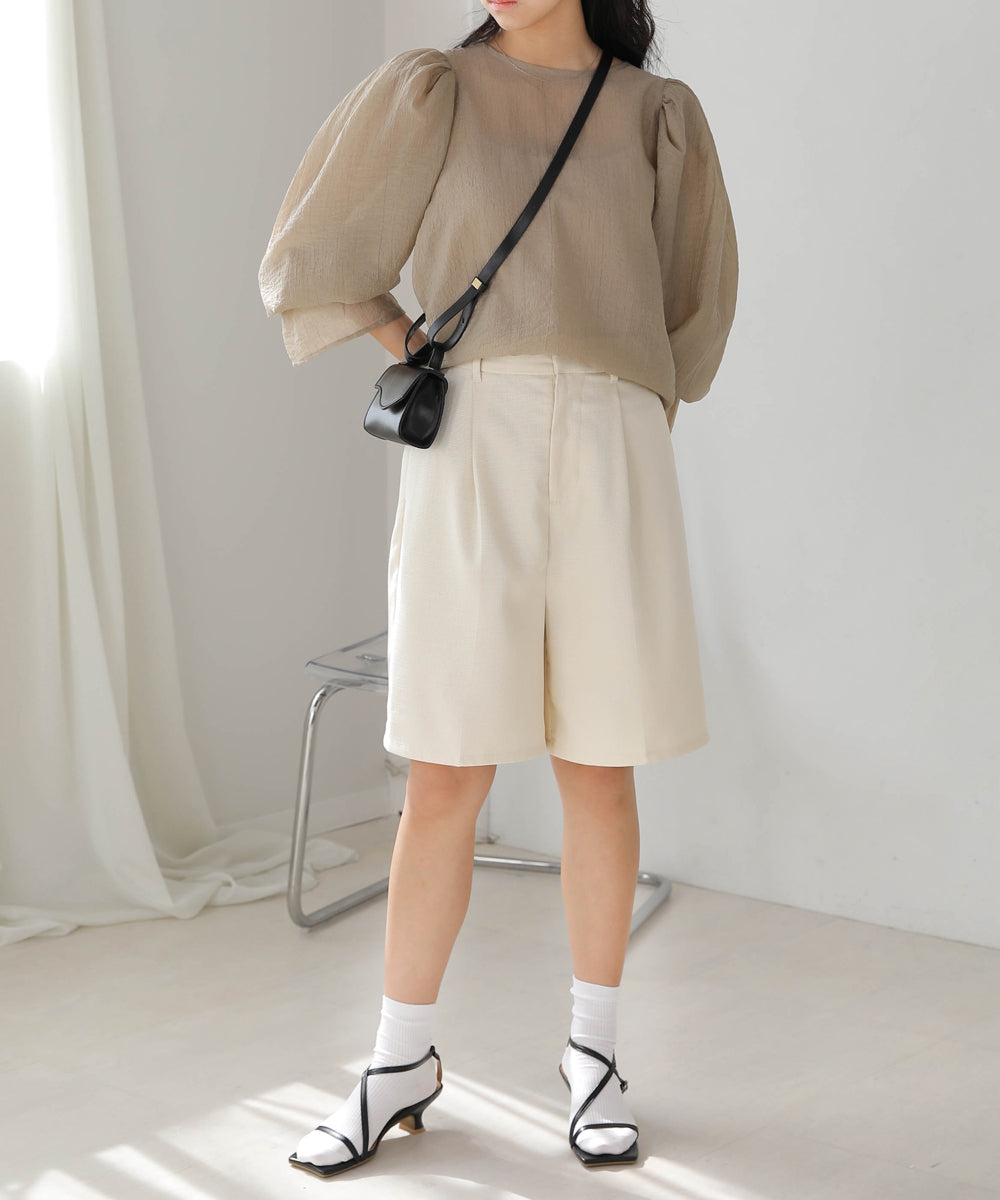 リネンライクツイードハーフパンツ