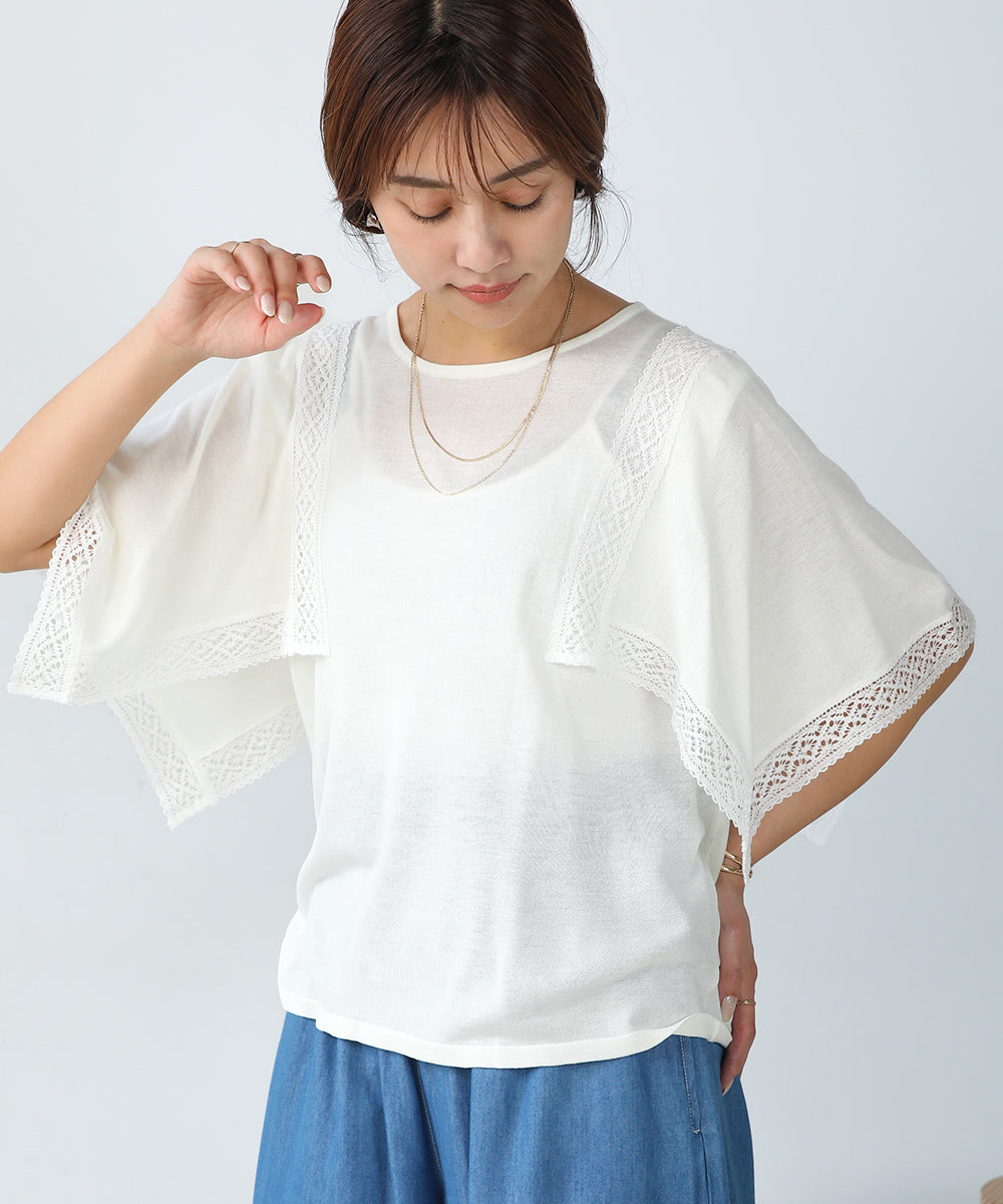 レーススカーフスリーブプルオーバー
