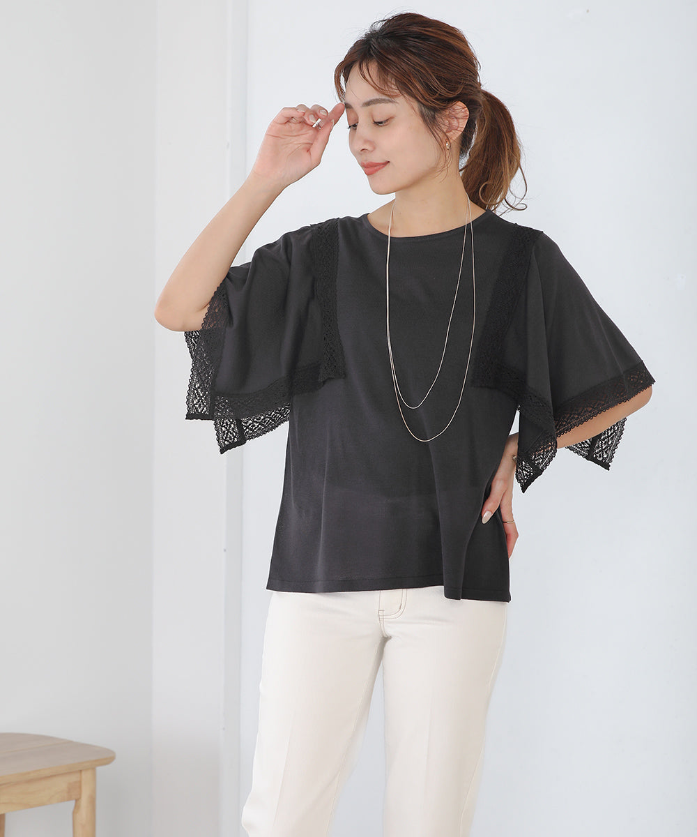 レーススカーフスリーブプルオーバー